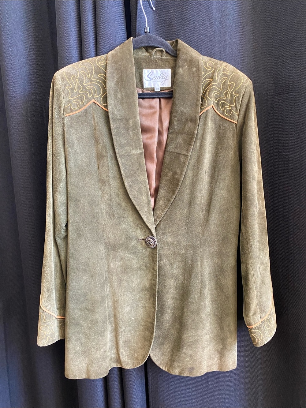 Scully Olive Suede Western Embroidered Blazer